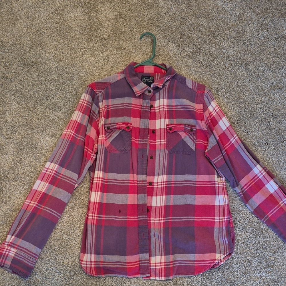 Women's American Eagel Plaid Shirt in Pink and Purple